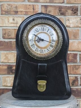 Black Clock Face Bag with Gold Accents